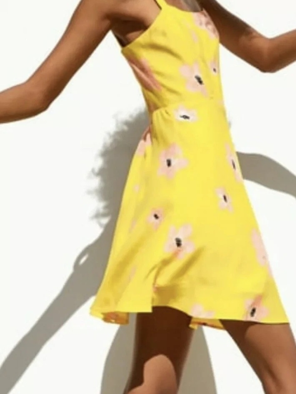 Zara Yellow Floral Tie-Strap Skater Dress